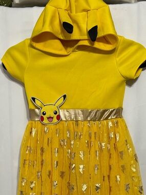 Pokemon Pikachu Girls Cosplay Tutu Dress Yellow Hooded Halloween Costume 6/6X S